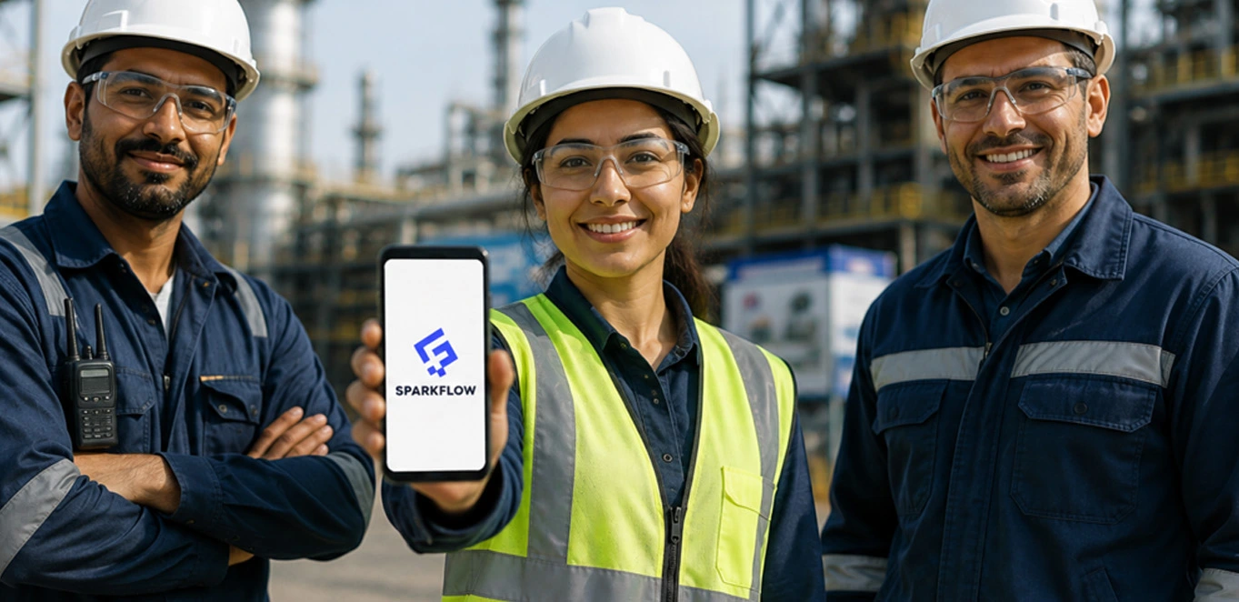 Industrial HSE team using SparkFlow on a smartphone
