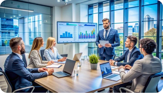 Teams collaborating in a modern office